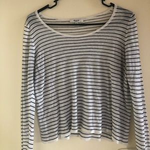 Madewell White and Navy Striped Long Tee